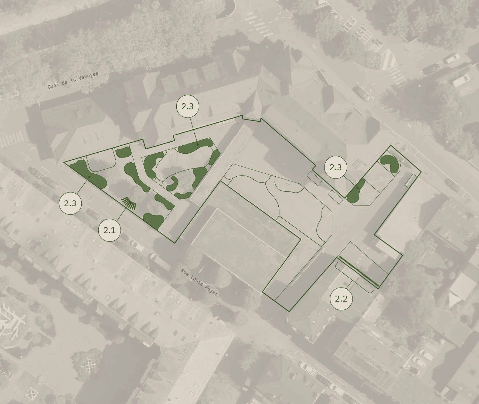 Espace vert du préau du Collège de la Veveyse - vue aérienne